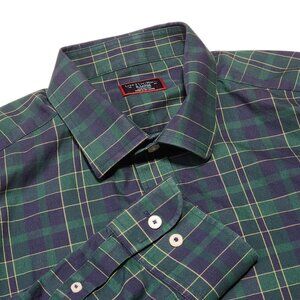 Untuckit Mens X-Large Green Plaid Wrinkle-Free‎ Button-Up Shirt 100% Cotton